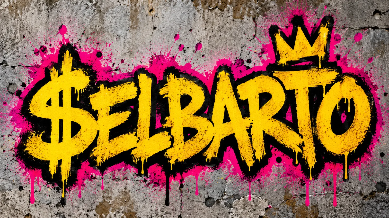 Yellow and pink ELBARTO graffiti on a concrete wall